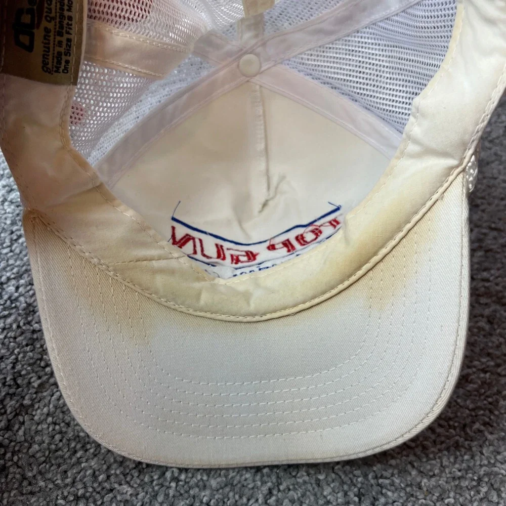 vtg Top Gun trucker hat mens Cream Mesh Adjustable cap snapback 90s 80s - Picture 8 of 9